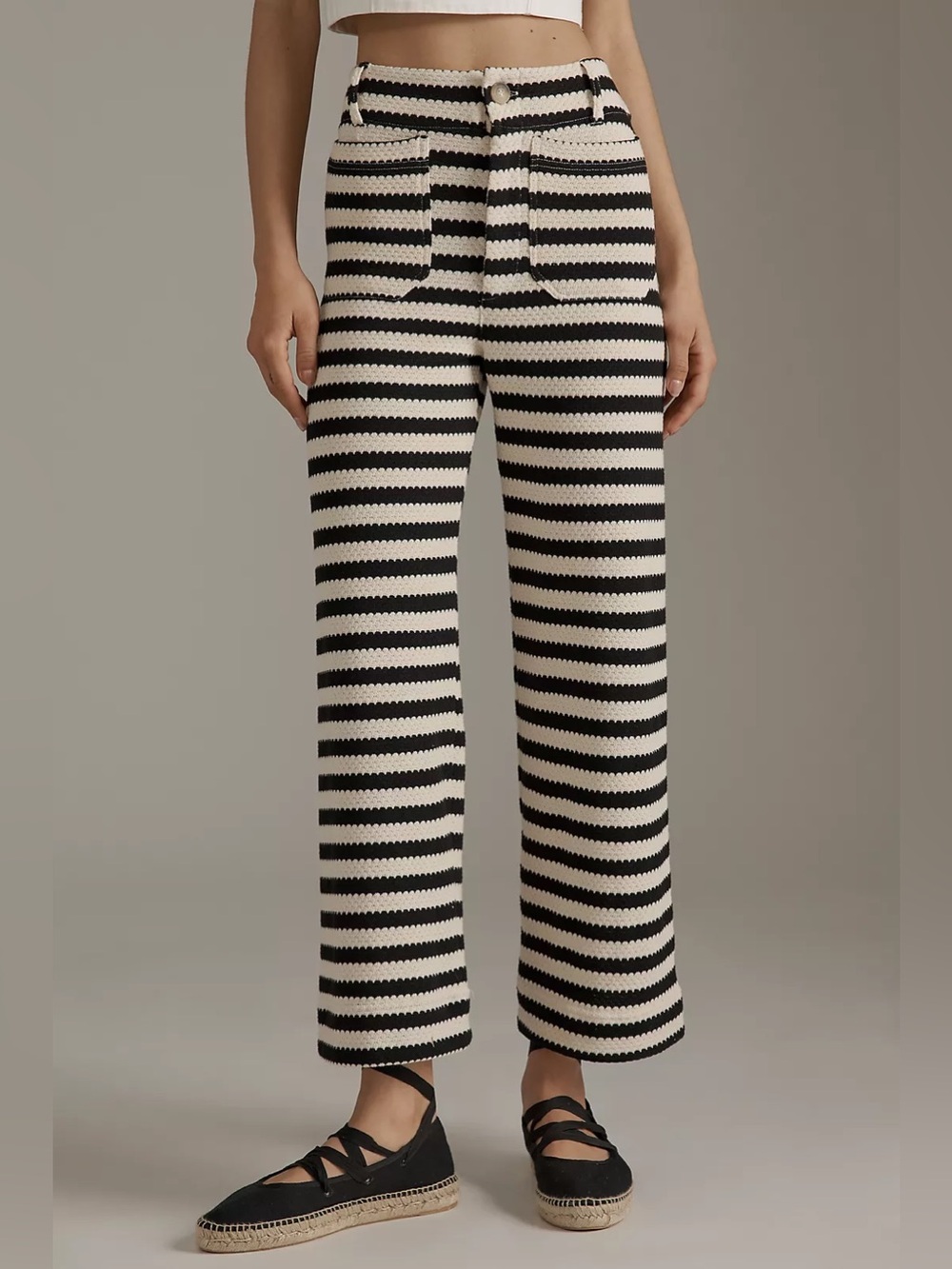 Anthropologie Black and Cream Striped Wide-Leg Pants